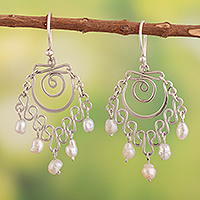 Cultured pearl chandelier earrings, 'Peace Gala'