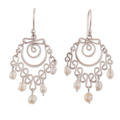 Aretes candelabro de perlas cultivadas - Aretes tipo candelabro de plata esterlina con perlas cultivadas