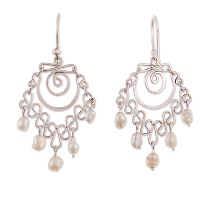 Aretes candelabro de perlas cultivadas - Aretes tipo candelabro de plata esterlina con perlas cultivadas