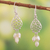 Cultured pearl dangle earrings, 'Innocent Leaves' - Sterling Silver Leafy Dangle Earrings with Cream Pearls (image 2) thumbail