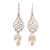 Cultured pearl dangle earrings, 'Innocent Leaves' - Sterling Silver Leafy Dangle Earrings with Cream Pearls thumbail