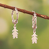 Sterling silver hoop earrings, 'Inner Girl' - Sterling Silver Hoop Earrings with Girl Motif from Peru