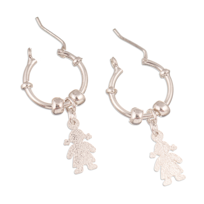 Sterling silver hoop earrings, 'Inner Girl' - Sterling Silver Hoop Earrings with Girl Motif from Peru