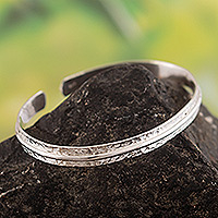 Sterling silver cuff bracelet, 'Artisan's Magic' - Sterling Silver Cuff Bracelet with Hammered Accents