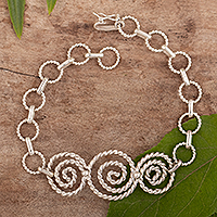 Sterling silver pendant bracelet, 'Hypnotic Dance' - Sterling Silver Pendant Bracelet with Spiral Motifs