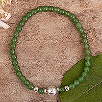 Aventurine beaded bracelet, 'Leader's Spheres' - Natural Aventurine Bracelet with Sterling Silver Beads