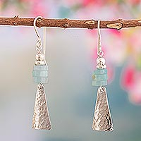 Opal dangle earrings, 'Pyramids of Truth' - Sterling Silver Dangle Earrings with Natural Opal Stones