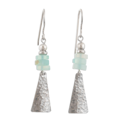 Opal dangle earrings, 'Pyramids of Truth' - Sterling Silver and Natural Opal Dangle Earrings