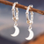 Sterling silver hoop earrings, 'Moon Center' - Sterling Silver Hoop Earrings with Dangle Moon Pendants (image 2) thumbail