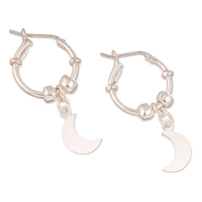 Sterling Silver Hoop Earrings with Dangle Moon Pendants