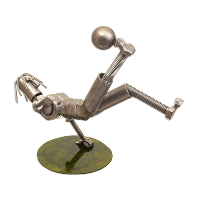 Auto part sculpture, 'Soccer Star' - Recycled Auto Part Sculpture of A Soccer Player from Peru