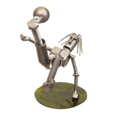 Auto part sculpture, 'Soccer Star' - Recycled Auto Part Sculpture of A Soccer Player from Peru