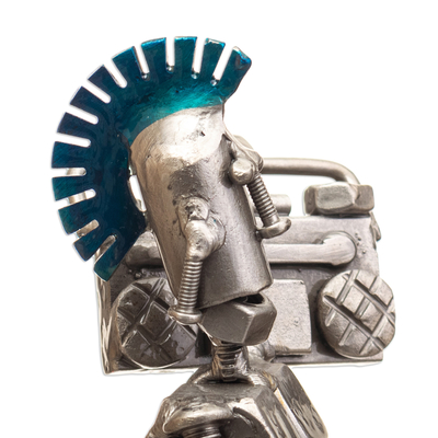 Auto part sculpture, 'Mikael for A Ride 80's' - Music-Themed Recycled Auto Part Sculpture Crafted in Peru