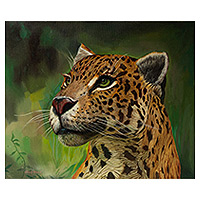 'Leopardo' - Óleo sobre Lienzo Pintura Realista de un Leopardo de Perú