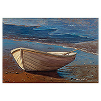 'Boat I' - Oil on Canvas Realistic Seascapes Painting of Boat from Peru