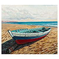 'Boat III' - Oil on Canvas Realistic Seascapes Painting of Boat from Peru