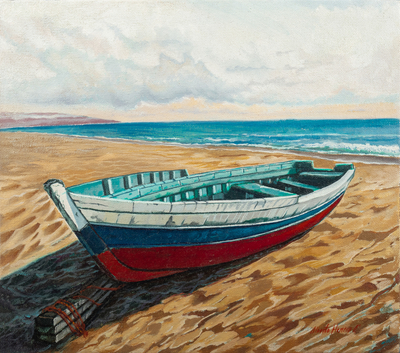 Oil on Canvas Realistic Seascapes Painting of Boat from Peru
