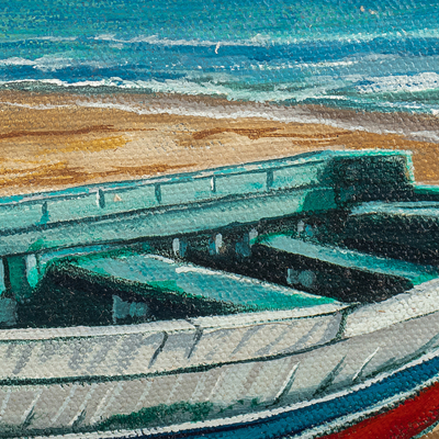 'Boat III' - Öl auf Leinwand, realistische Meereslandschaften, Gemälde eines Bootes aus Peru