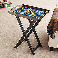Reverse painted glass folding tray table, 'Colonial Night'