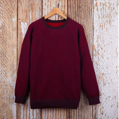 鍔 Slink Indirect Men's Alpaca Blend Sweater in Red and Burgundy Made in Peru - Textures &  Diamonds | NOVICA