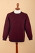 Men's alpaca blend sweater, 'Textures & Diamonds' - Men's Alpaca Blend Sweater in Red and Burgundy Made in Peru