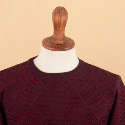 Jersey de hombre en mezcla de alpaca - Sweater de Hombre en Mezcla de Alpaca en Rojo y Burdeos Hecho en Perú