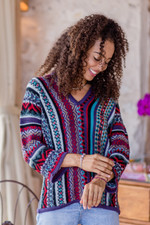 Alpaca blend sweater, 'Fall Style' - V-Neck Alpaca Blend Sweater with Kimono-Style Sleeves