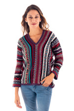 Alpaca blend sweater, 'Fall Style' - V-Neck Alpaca Blend Sweater with Kimono-Style Sleeves