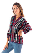 Alpaca blend sweater, 'Fall Style' - V-Neck Alpaca Blend Sweater with Kimono-Style Sleeves