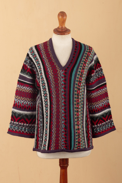 Jersey en mezcla de alpaca - Suéter de Mezcla de Alpaca con Cuello en V y Mangas Estilo Kimono