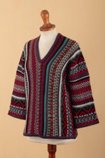 Alpaca blend sweater, 'Fall Style' - V-Neck Alpaca Blend Sweater with Kimono-Style Sleeves