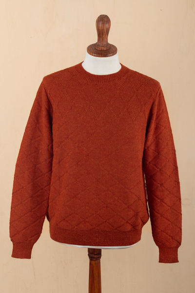 Men's 100% alpaca sweater, 'Rhombus Spice' - Men's 100% Alpaca Sweater with Rhombus Geometric Pattern