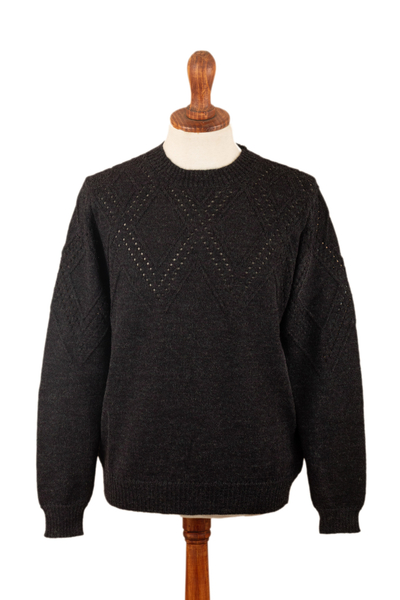 Suéter de hombre 100% alpaca - Sweater de Hombre 100% Alpaca con Estampado Geométrico Negro
