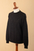 Men's 100% alpaca sweater, 'Night Rhombus' - Men's 100% Alpaca Sweater with Black Geometric Pattern (image 2c) thumbail