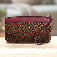 Handwoven cosmetic bag, 'Tropical' - Cosmetic Bag with Faux Leather Accents Hand-Woven in Peru