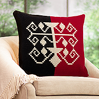 Cotton blend cushion cover, 'Flower Pot Glam' (18 inch) - Hand-Woven 18 Inch Fuchsia Cotton Blend Cushion Cover