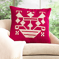 Cotton blend cushion cover, 'Flower Pot Charm' (18 inch) - 18 Inch Cotton Blend Cushion Cover Hand-Woven in Peru