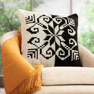 Cotton blend cushion cover, 'Abstract Allure' (18 inch) - Peruvian Hand-Woven 18 Inch Cotton Blend Cushion Cover