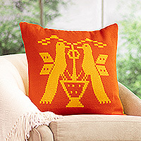 Cotton blend cushion cover, 'Birds in Orange' - Peruvian Hand-Woven Orange Cotton Blend Bird Cushion Cover