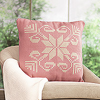 Kissenbezug aus Baumwollmischung, „Floral in Pink“ – Handgewebter Kissenbezug aus Baumwollmischung mit Blumenmuster in Rosa