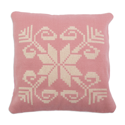 Cotton blend cushion cover, 'Floral in Pink' - Hand-Woven Cotton Blend Floral Cushion Cover in Pink