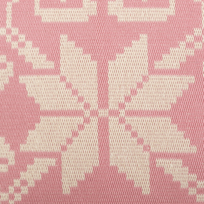 Cotton blend cushion cover, 'Floral in Pink' - Hand-Woven Cotton Blend Floral Cushion Cover in Pink