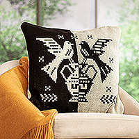 Cotton blend cushion cover, 'Birds in Black' - Two-Tone Cotton Blend Bird Cushion Cover Hand-Woven in Peru