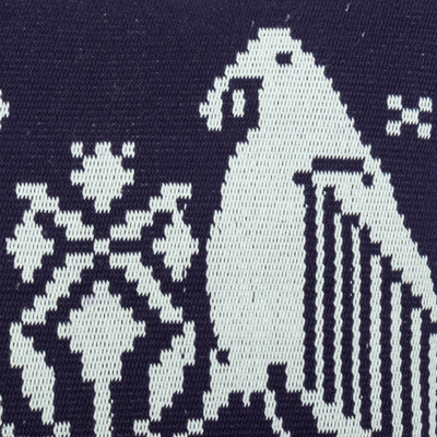 Cotton blend cushion cover, 'Birds in Indigo' - Peruvian Hand-Woven Cotton Blend Bird Cushion Cover in Blue