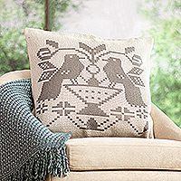 Cotton blend cushion cover, 'Birds in Ivory' - Peruvian Hand-Woven Ivory Cotton Blend Bird Cushion Cover