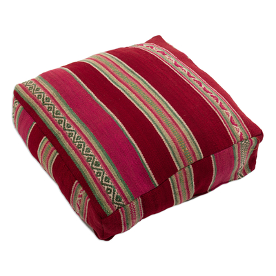 Wool pouf cover, 'Andean Warmth' - Traditional Andean Wool Pouf Cover Handloomed in Peru
