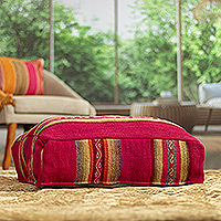 Wool pouf cover, 'Andean Cherry' - Traditional Handloomed Andean Wool Pouf Cover in Cherry Hues