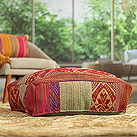 Wool pouf cover, 'Colors of the Highlands' - Multicolor Andean Wool Pouf Cover Handloomed in Peru