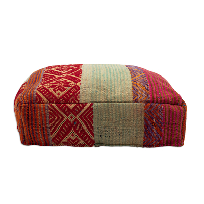 Funda de puf de lana, 'Colores de las Tierras Altas' - Funda de puf de lana andina multicolor tejida a mano en Perú