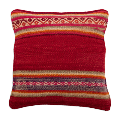 Handloomed Wool Cushion Cover with Traditional Andean Motifs